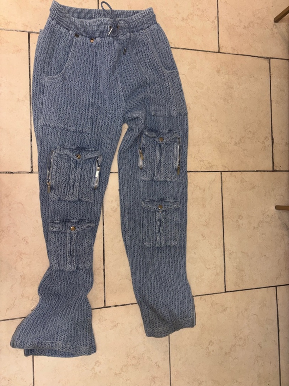 AKIRA Light Blue Textured Knit Joggers